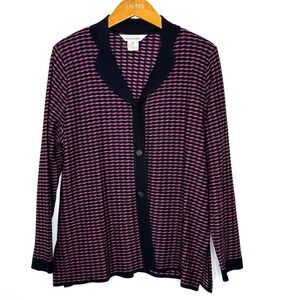 Misook Woven Knit Button‎ Front Top
